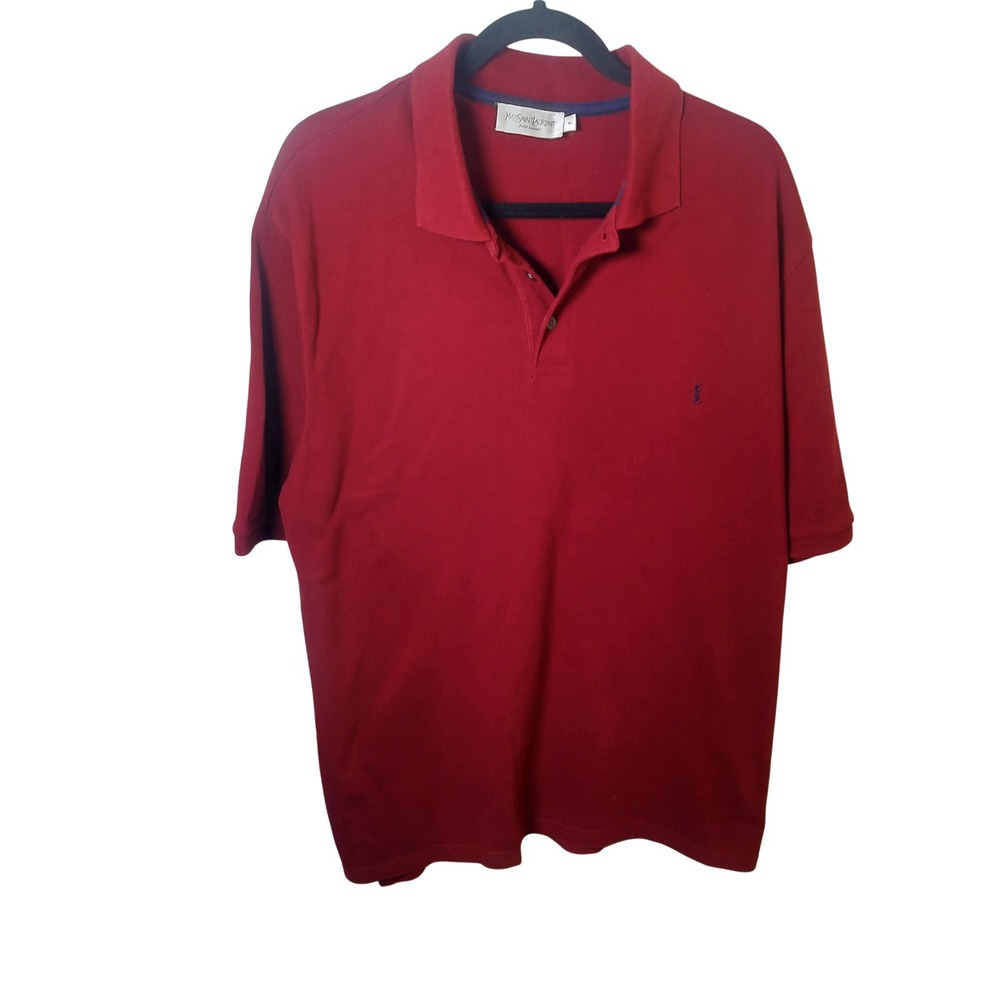 Yves Saint Laurent Pour Homme Red‎ Pique Polo Shirt XL Short Sleeve YSL Logo